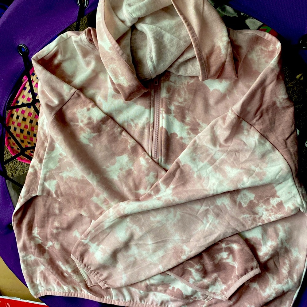 Pink tie dye hoodie with quarter zip!